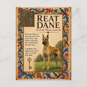 Carte Postale Grand Danois, Art de Bestiaire Médiéval