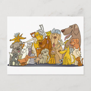 Carte Postale grand groupe de chats et de chiens