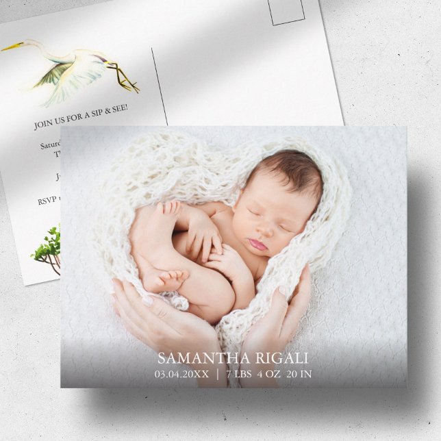 Carte Postale Grand Héron Blanc Photo Annonces de naissance (Photo birth announcements cards and watercolor white heron and mangroves Victoria Grigaliunas)