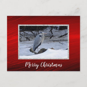 Carte Postale Grand Héron bleu photo neige Noël