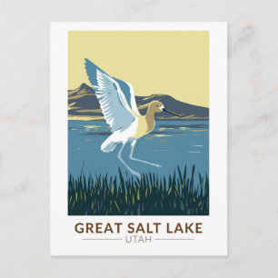 Carte Postale Grand lac salé Avocet américain Art de voyage Vint