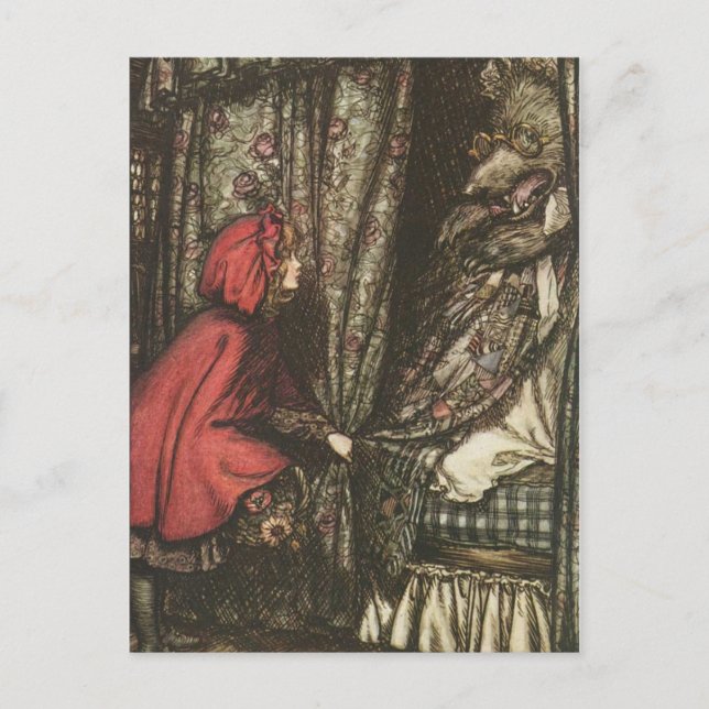 Carte Postale Grand Mauvais Loup dans le lit de grand-mère (Devant)