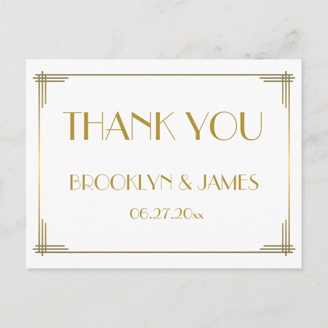 Carte Postale Grand Merci Mariage Gatsby Gold Art Déco (Devant)