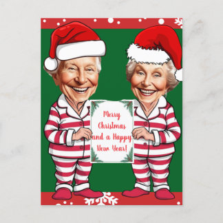 Carte Postale Grand-mère verte et rouge et grand-père Noël