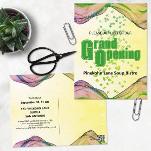 Carte Postale Grand Ouverture Vert Aquarelle Jaune Vague Étoiles