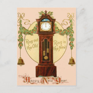 Carte Postale Grand-père Horloge Holly Mistletoe Bell