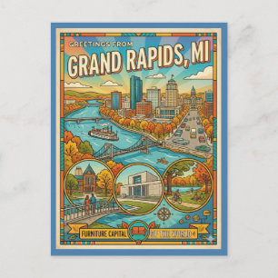 Carte Postale Grand Rapids MI Style Rétro Vintage Années 1960