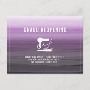 Carte Postale Grand Réouverture Salon Coiffeuse Stylo violet
