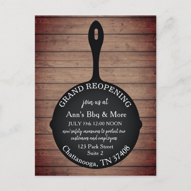 Carte Postale Grand Restaurant Réouverture Skillet Wood Rustique (Devant)