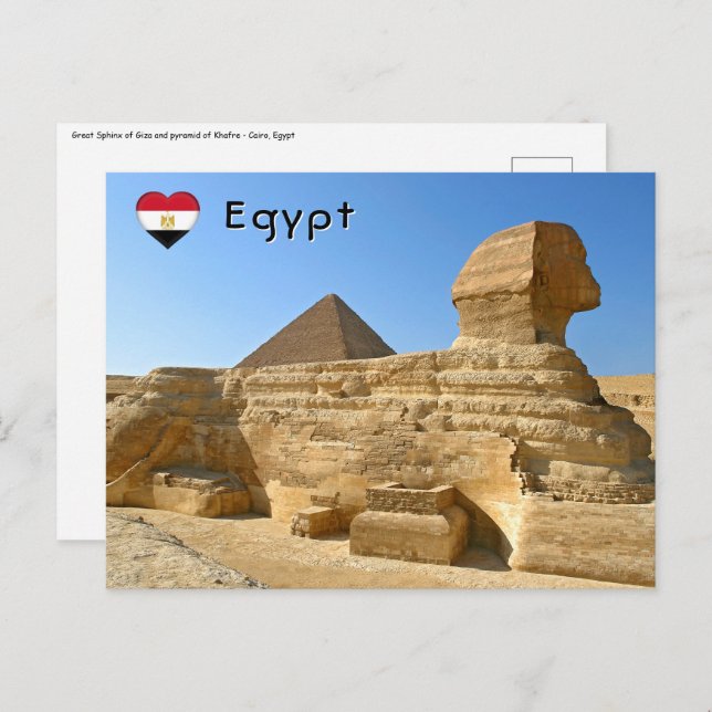 Carte Postale Grand Sphinx de Gizeh avec la pyramide de Khafre - (Devant / Derrière)