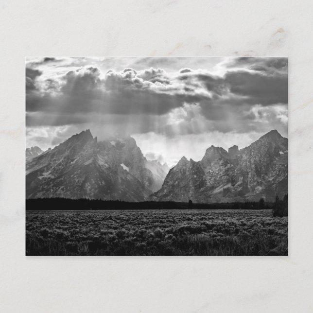 Carte Postale Grand Teton Mountain Range en noir et blanc (Devant)