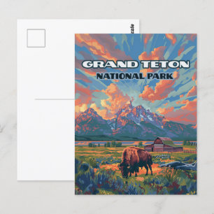 Carte Postale Grand Teton National Park Mountains Bison Wyoming