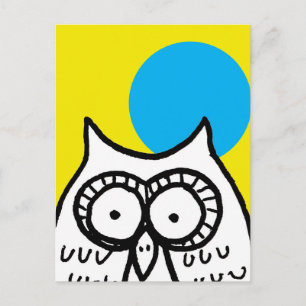 Carte Postale Grand yeux dessin animé hibou et lune jaune