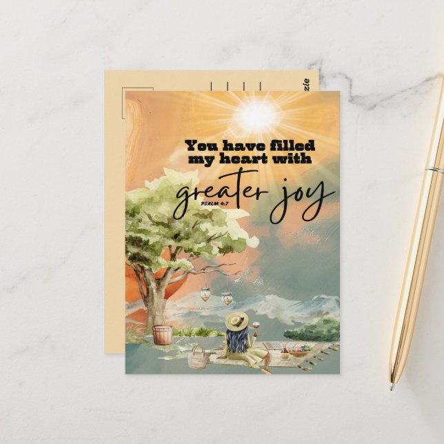 Carte Postale Grande Joie Bible Verse Psaume 4 7 (Devant/Arrière en situation)