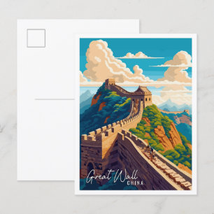 Carte Postale Grande Muraille Chine Art illustration de voyage v
