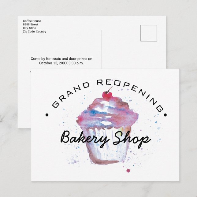 Carte Postale Grande réouverture Boulangerie Petite entreprise f (Devant / Derrière)