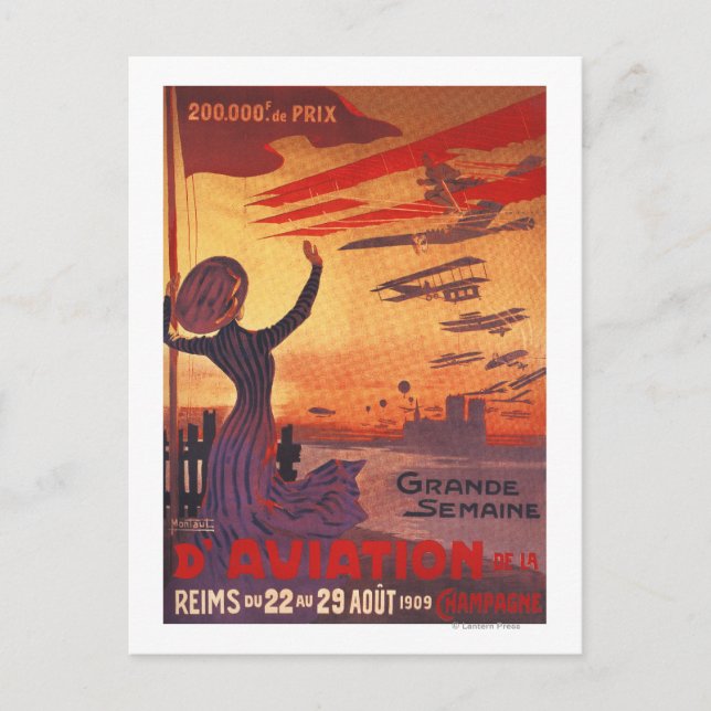 Carte Postale Grande semaine de l'aviation - Femme agitant l'aff (Devant)