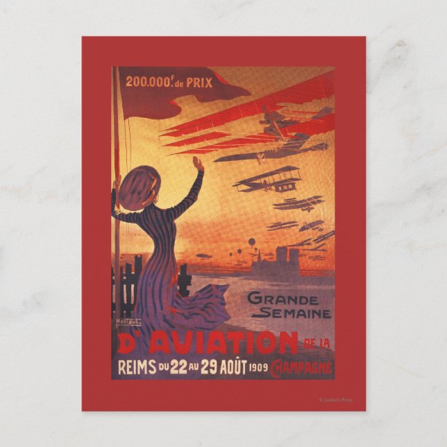 Carte Postale Grande semaine de l'aviation - Femme agitant l'aff (Devant)