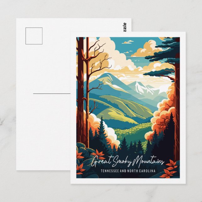 Carte Postale Grande Smoky Mountains illustration de voyage vint (Devant / Derrière)