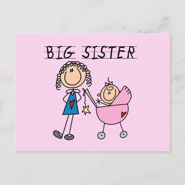 Carte Postale Grande Soeur Avec T-shirts et cadeaux Petite Soeur (Devant)