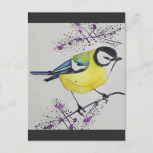 Carte Postale Grande Tit Bird Dessin, Main Tirée Bird Britanniqu