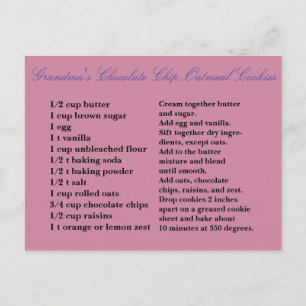 Carte Postale Grandma's Chocolate Chip Oatrepas Raisin Cookies