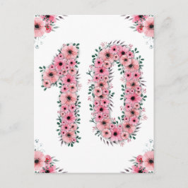 Carte Postale Grands 10 ans Fleurs Roses Fille Feuillage Vert
