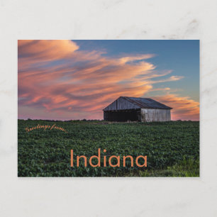 Carte Postale Grange et soja en Indiana au coucher du soleil