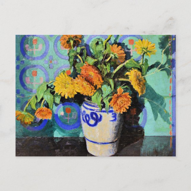Carte Postale Grant Wood - Calendulas, peinture florale, (Devant)