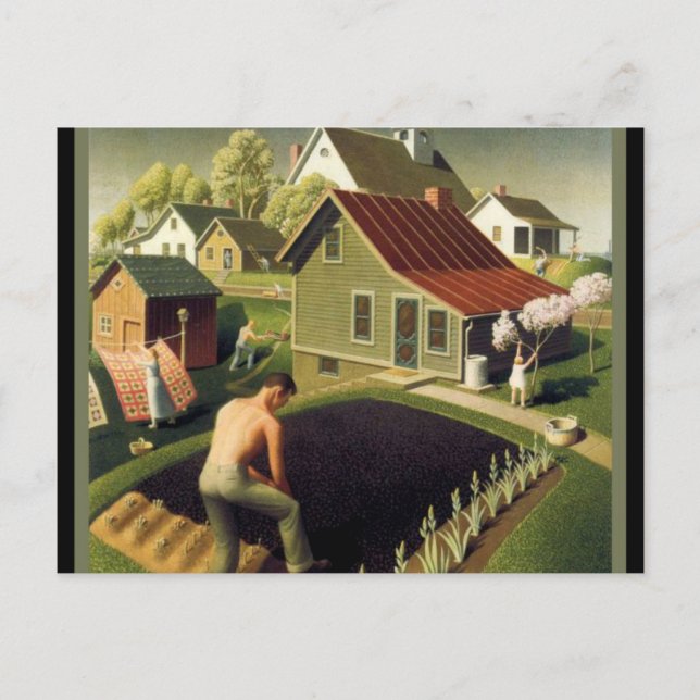 Carte Postale Grant Wood - Printemps en ville (Devant)