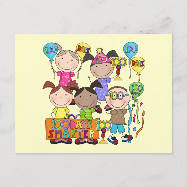Carte Postale Graphique à bâtons Enfants 100 Jours plus intellig (Devant)