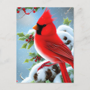 Carte Postale Graphique d'oiseaux du cardinal neige