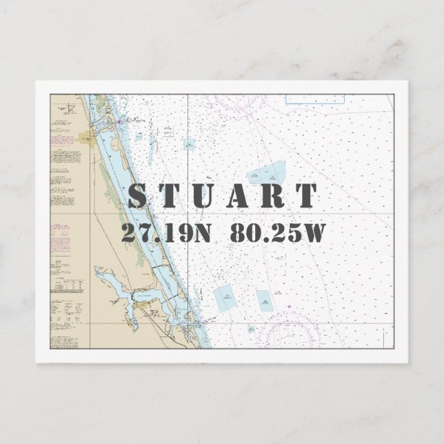 Carte Postale Graphique Nautique Stuart FL Latitude Longitude (Devant)