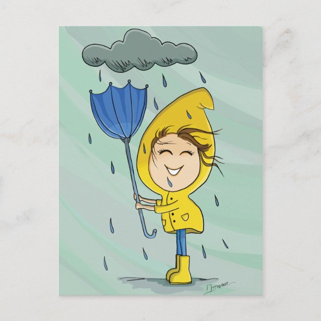 Carte Postale Graphisme de la journée de la fille mignonne Rainy (Devant)