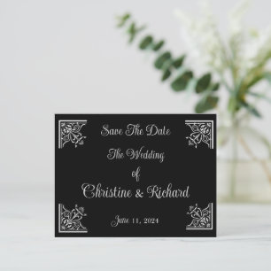 Carte Postale Gras Noir & Blanc Vintage Mariage Enregistrer La D