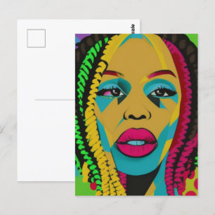Carte Postale Gras Pop Art-Africain Américaine Femme Avec Locs