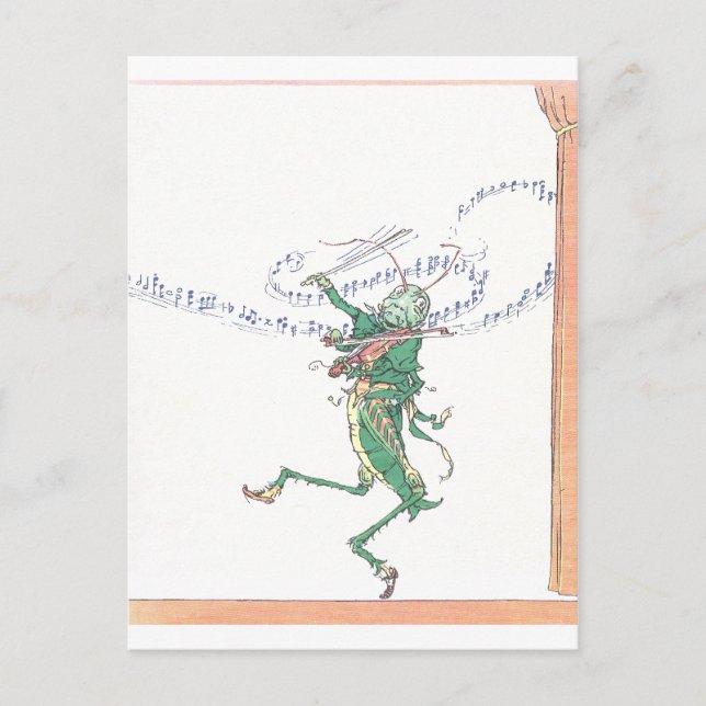 Carte Postale Grasshopper Musical Jouer Violon (Devant)