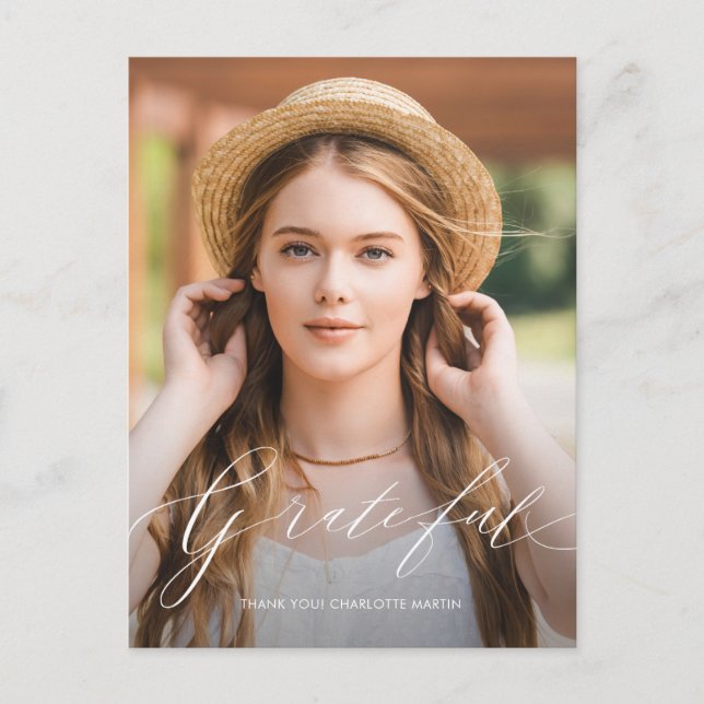 Carte Postale Grateful Script Photo Graduation Merci (Devant)