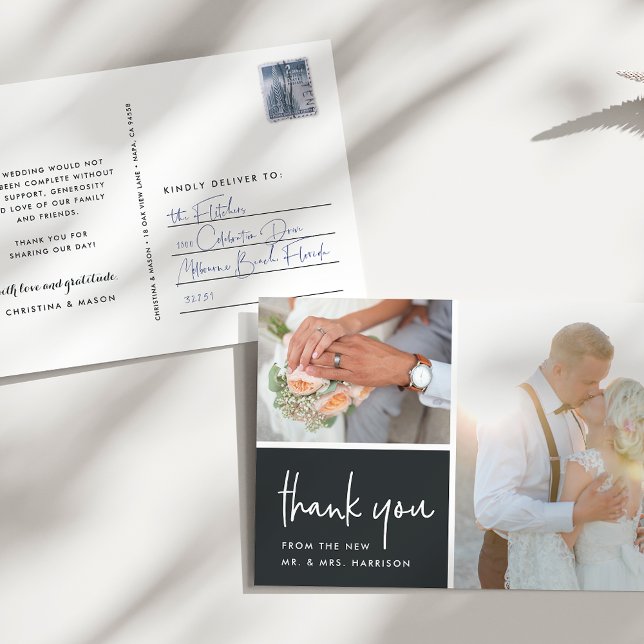 Carte Postale Gratitude au charbon de bois | Merci photo Mariage (Créateur téléchargé)