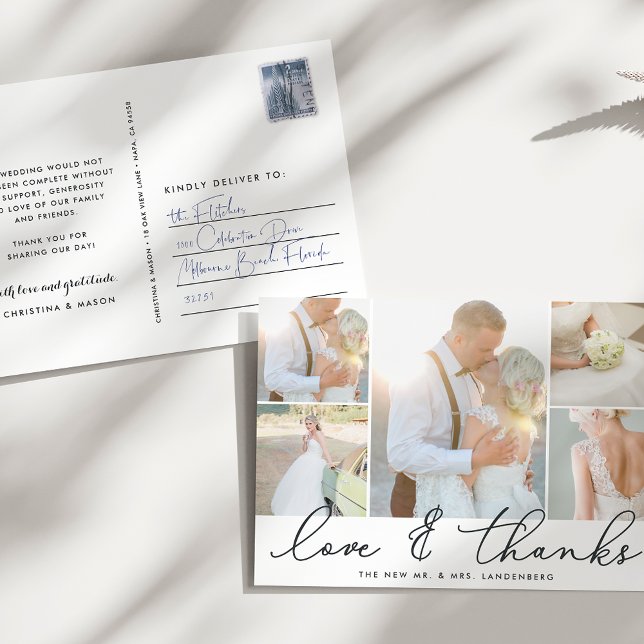 Carte Postale Gratitude chic | Mariage Photo Collage Merci (Créateur téléchargé)