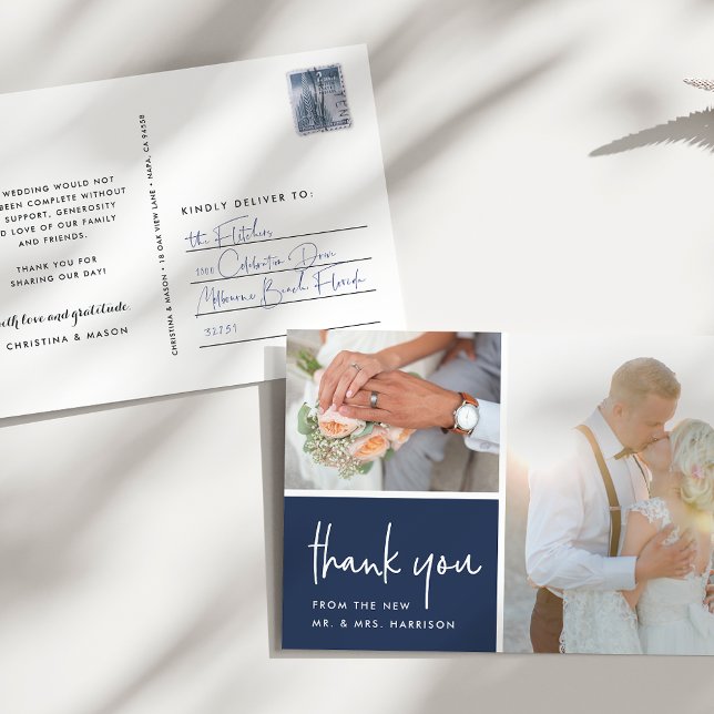 Carte Postale Gratitude dans la marine | Merci photo Mariage (Créateur téléchargé)