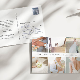Carte Postale Gratitude moderne   Mariage Photo Collage Merci