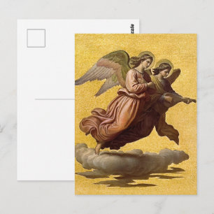 Carte Postale Gravure artistique religieuse catholique Ange doré