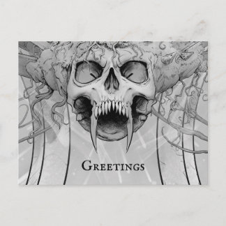 Carte Postale Gravure Métal lourd Crâne de mort