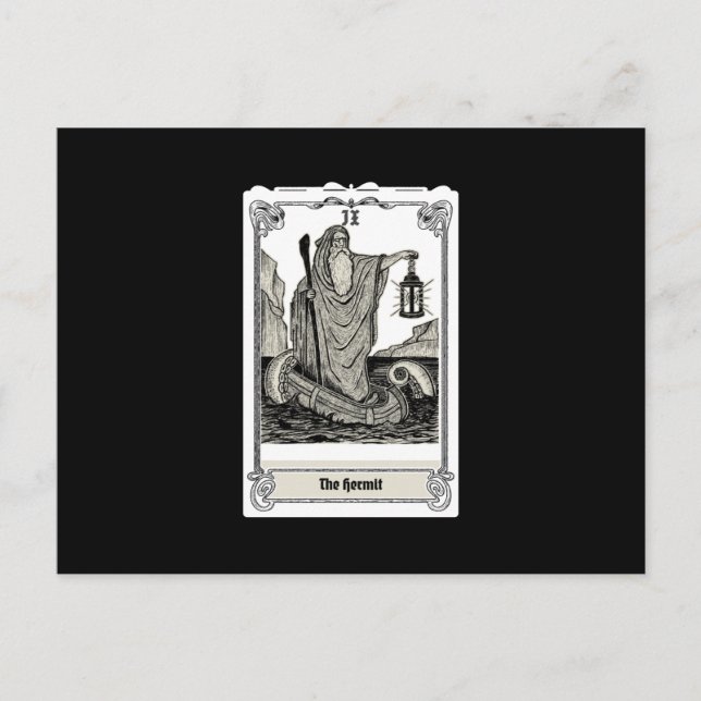 Carte Postale gravure tarot The Hermit IX (Devant)