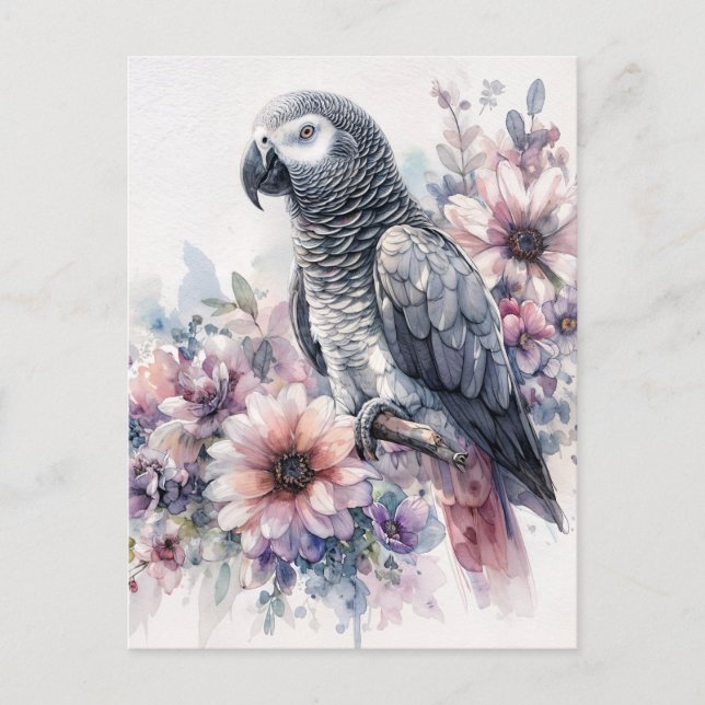 Carte Postale Gray africain avec aquarelle Fleur sauvage (Devant)