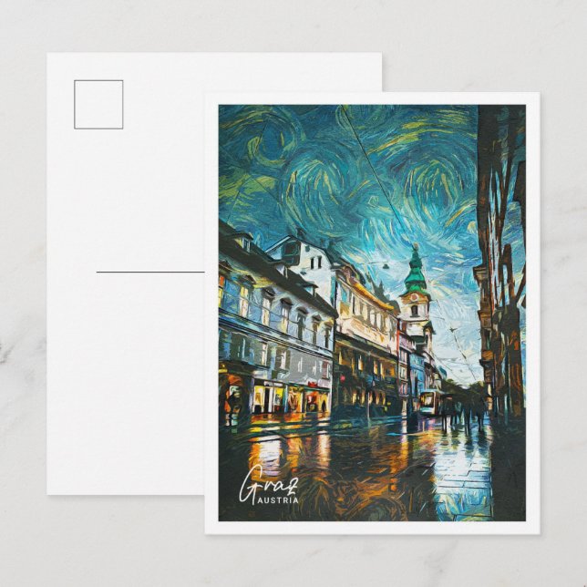 Carte Postale Graz Autriche Belle peinture à huile Paysage (Devant / Derrière)