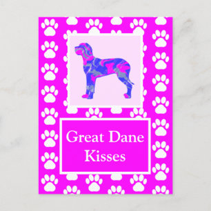 Carte Postale Great Dane Dog Kisses Silhouette mignonne rose et