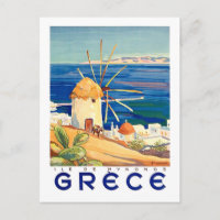 Grèce, île de Mykonos, moulin à vent en bord de me