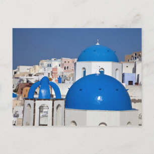 Carte Postale Grèce, Santorin. Clocher et dômes bleus de